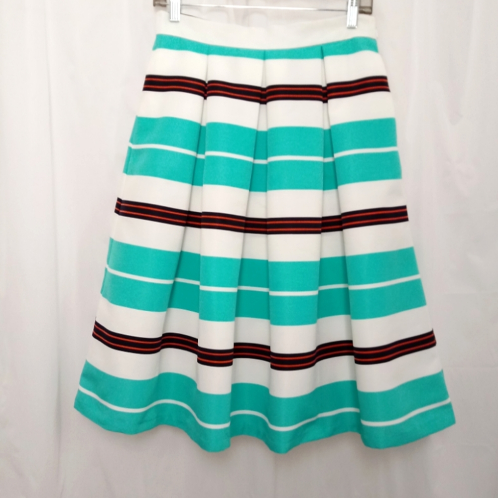 New w/tags New York & Company Box Pleat A-Line Midi Striped Skirt - Picture 2 of 8